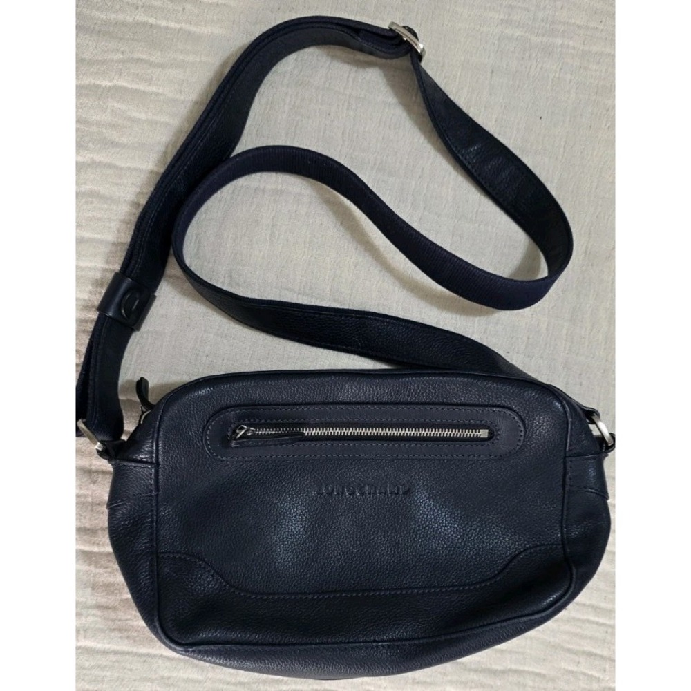LONGCHAMP‎ FOULONNE Le Cuir LEATHER CAMERA DOUBLE-ZIP CROSSBODY Bag Navy Blue